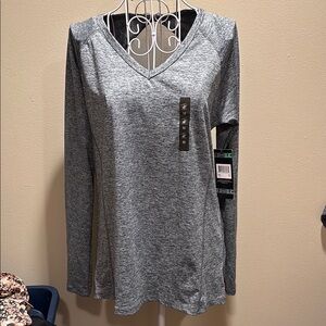 Beverly Hills Polo Club Heather Gray Long Sleeve V-Neck Top